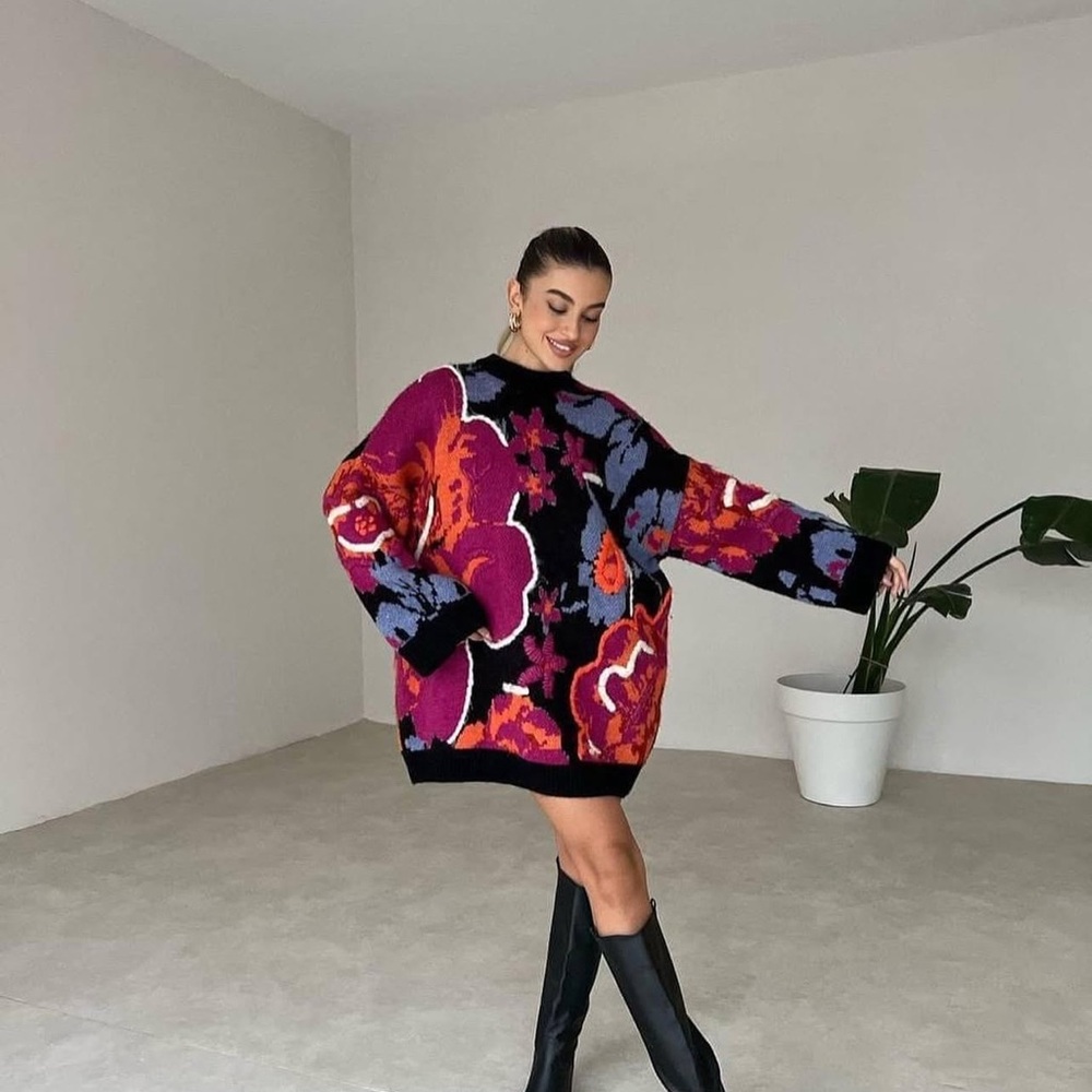 Zara Jacquard Floral Knit Women's Sweater - Size Medium - NWT - Picture 4 of 5
